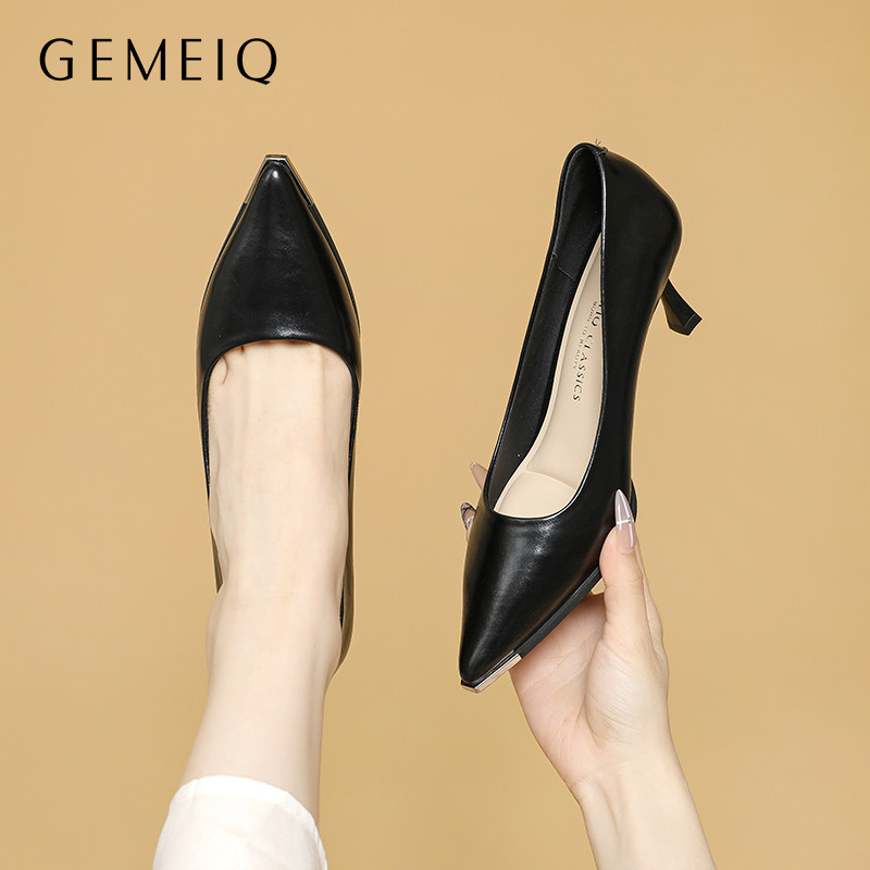 戈美其高跟鞋女新款夏季单鞋黑色配裙尖头职业通勤气质高级不累脚