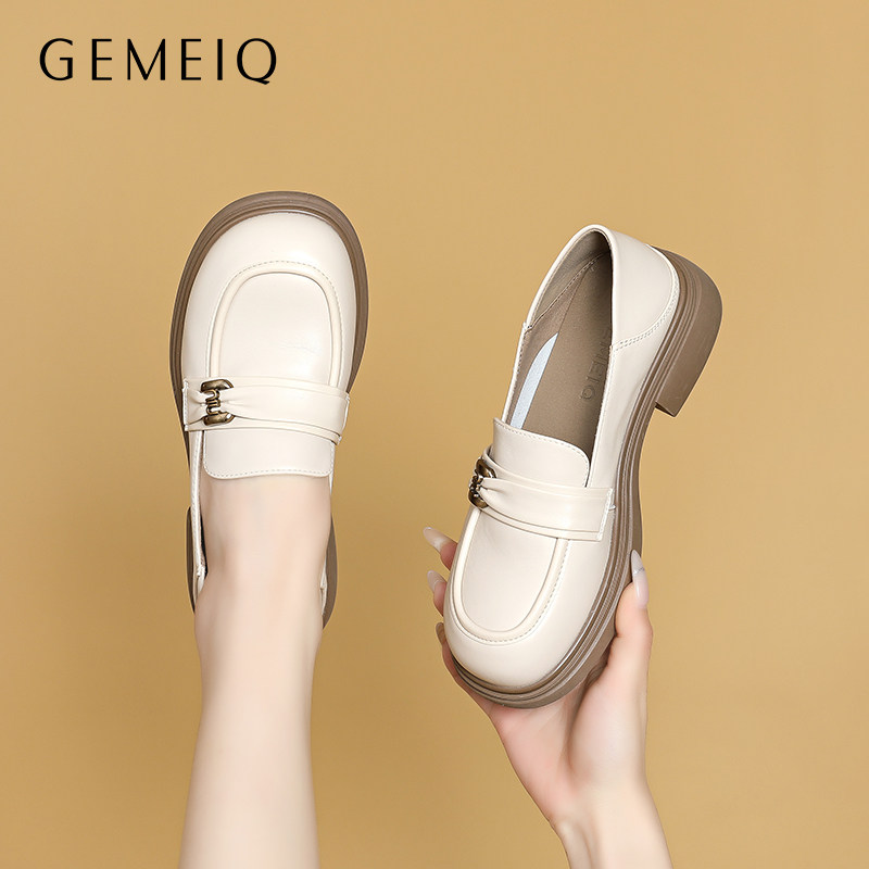 戈美其厚底乐福鞋女款夏季新款一脚蹬黑色单鞋圆头粗跟小皮鞋,女鞋,浅口单鞋,淘宝优惠券,粉丝福利购,淘宝优惠卷