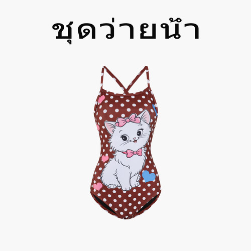 Naga swim台式卡通小猫连体泳衣少女可爱游泳馆专用绝美竞速泳装