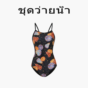 Naga swim泰式可爱印花吊带连体泳衣女显瘦黑色卡通图案游泳衣