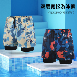 专业速干温泉沙滩短裤 泳裤 宽松印花成人泳裤 双层防尴尬大码 男新款