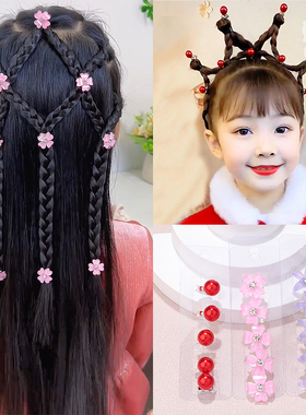 新年皇冠发型红色珍珠豆豆夹儿童编发迷你小花发扣小抓夹点缀造型