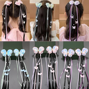 儿童编发假发辫子发夹节日表演亮片蝴蝶结对夹超仙公主麻花辫头饰