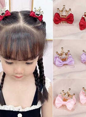 儿童双面红色蝴蝶结小抓夹宝宝编发点缀发夹立体刘海碎发夹子发饰