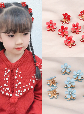 新春龙年儿童红色水晶抓夹女童编发双面花朵小发夹节日喜庆发饰