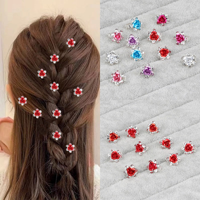 女童公主编发盘发玫瑰花发夹小号水钻花朵豆豆夹皇冠发型迷你发扣