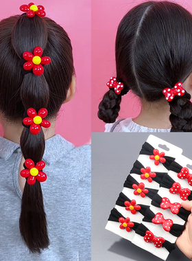 儿童红色蝴蝶结花朵毛巾发绳弹力不伤发马尾面膜发圈波点皮筋女童