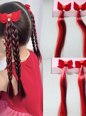 儿童红色假发辫子发夹十一国庆节日发卡小女孩五角星喜庆编发头饰