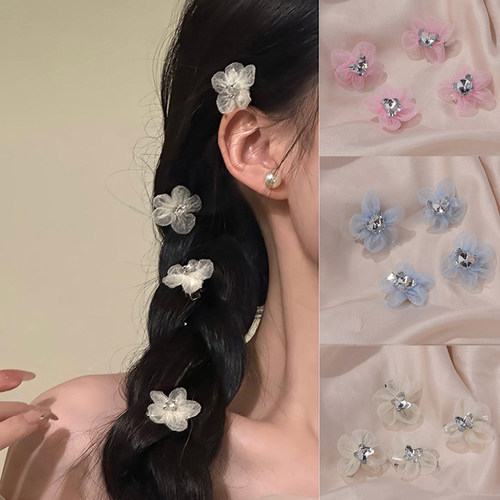 氛围网纱水钻樱花发夹侧边点缀