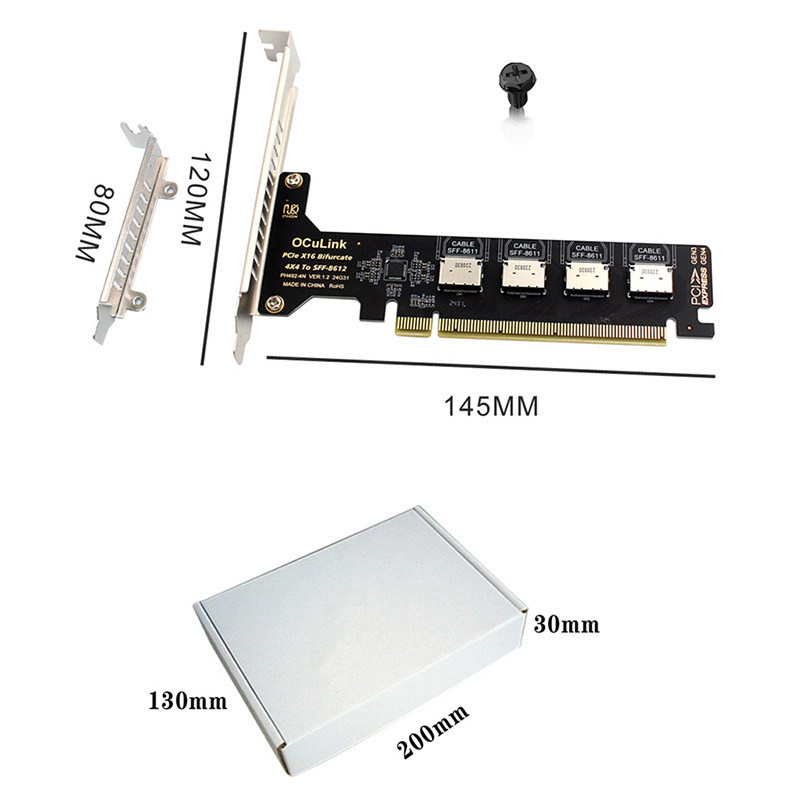 PCIe X16拆分4口SFF86118612 Oculink扩展卡外接U.2SSD 内置接口