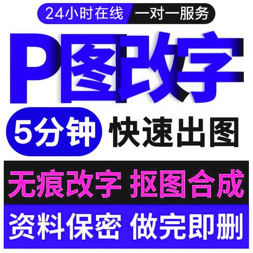 p图改字专业修图产品24小时在线改文字人像视频照片效果