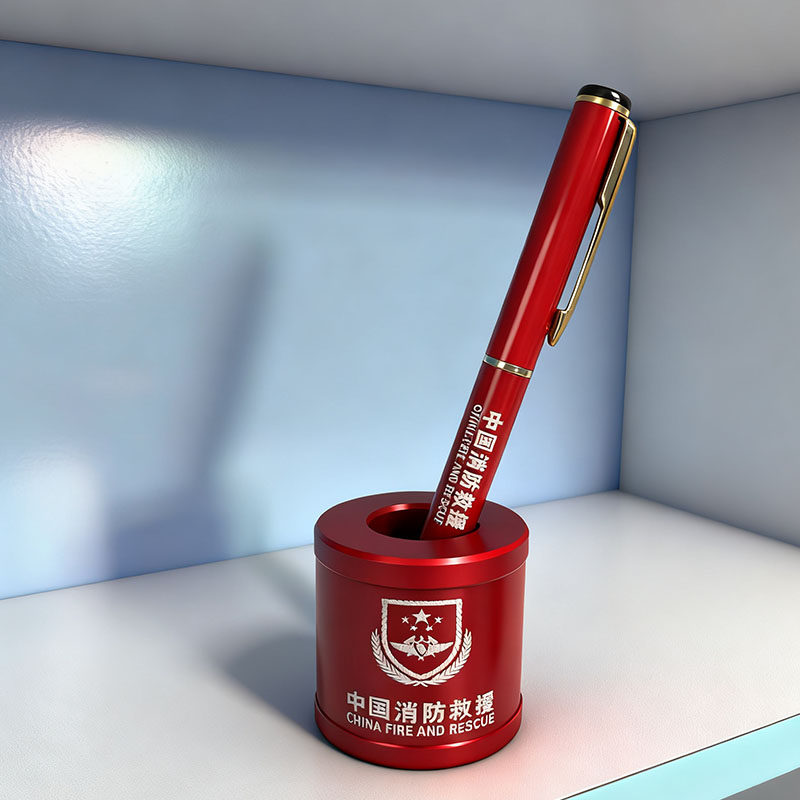 消防员小桌面创意笔座笔筒简约金属笔插方形学生时尚收纳铝合金商