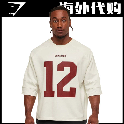 Gymshark 美式复古橄榄球12号宽松撸铁训练短袖五分袖健身运动T恤