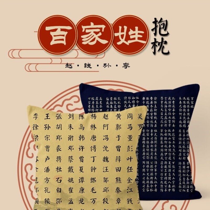新款汉字百家姓靠枕中国风姓氏办公室家居礼品创意枕套个性新中式
