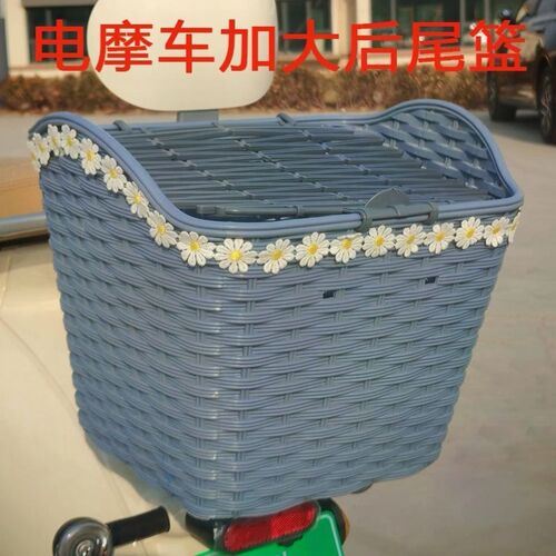 电动车放书包神器后置挂篮置物加大书包车篓后靠背菜篮子塑料带盖