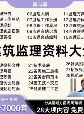 建筑监理资料大全套WORD电子版PPT旁站记录总结范例方案工程报告