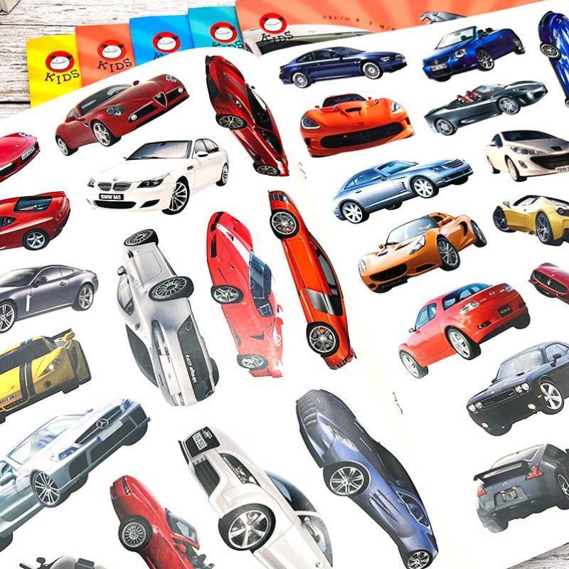 （正版）全6册小车迷贴纸炫酷跑车百变车标疯狂特种车超级轿欢乐越野车认知书汽车车标志大全宝宝书籍婴幼儿早教书车品牌识图认物