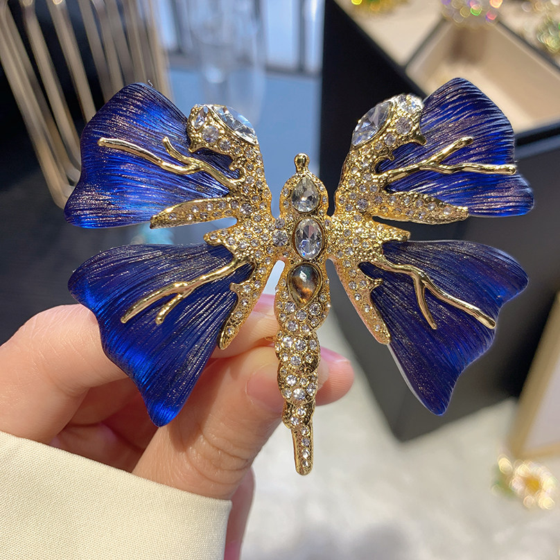 复古高级感重工蓝色妖姬蝴蝶胸针