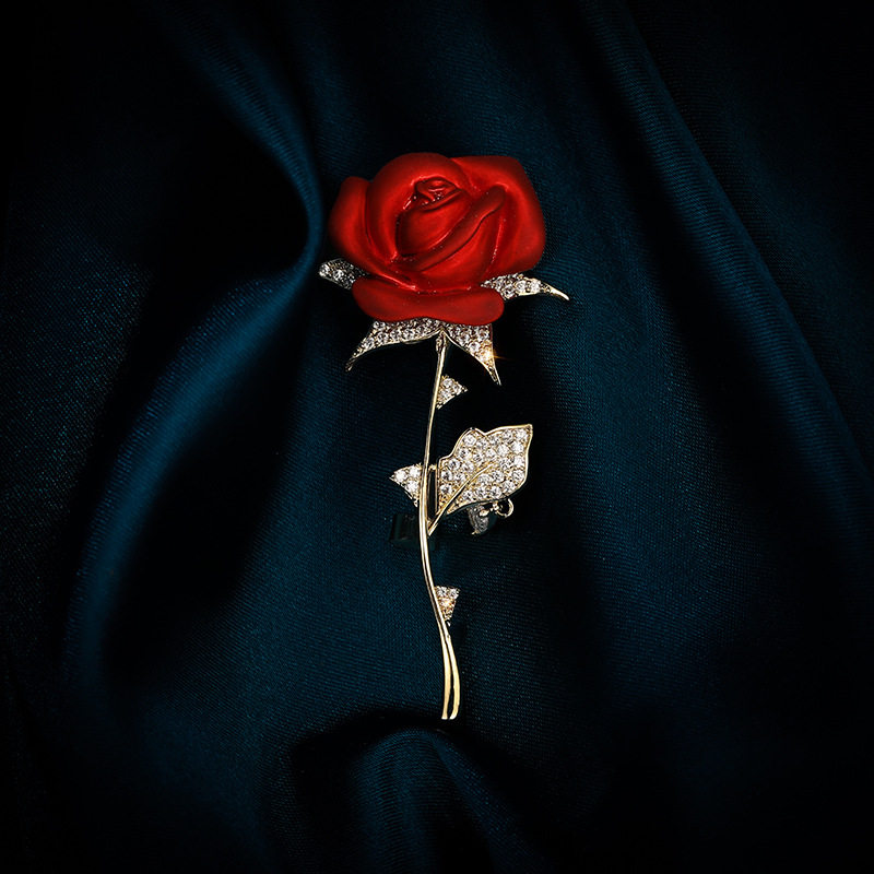 高级感复古优雅珐琅彩玫瑰花胸针小众定制结婚别针情人节礼物胸花
