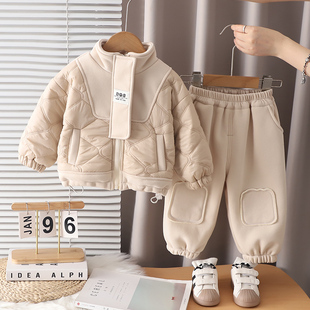 儿童宝宝冬季加厚保暖棉服套装2026新款男童韩版立领拉链两件套潮