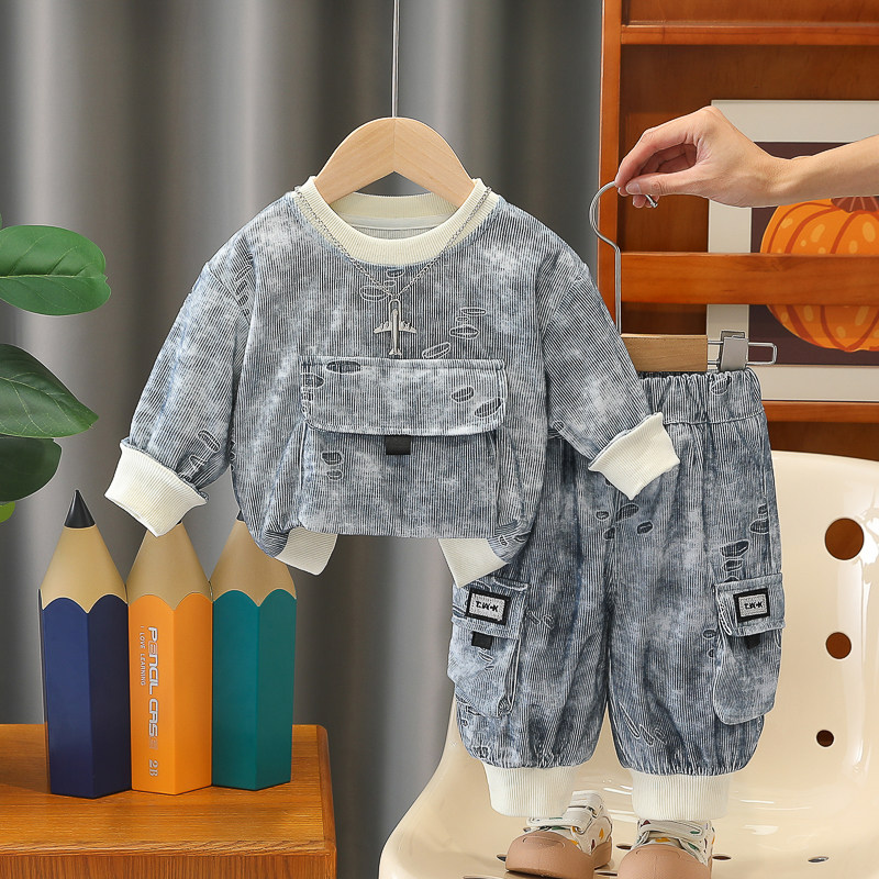 男童春秋休闲套装2026新款宝宝卡通卫衣裤子两件套炸街1-3-5岁潮