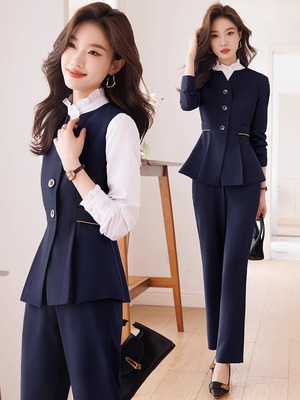 美容师职业西装马甲套装女春秋高端酒店前台接待工装美容院工作服