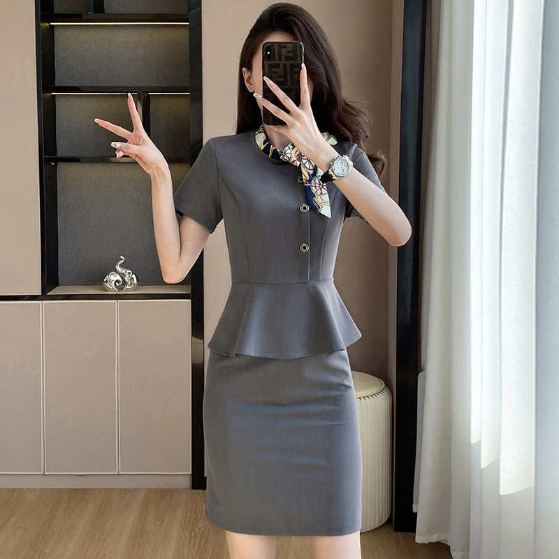短袖连衣裙女高级感夏季新款东航空姐制服美容院工作服女职业裙子