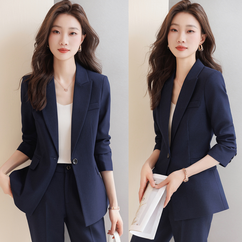 藏青色西装外套女2025新款定制设计感女士职业正装西服套装工作服