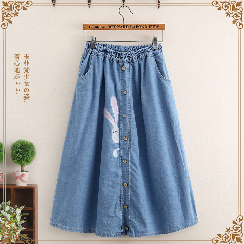 玉0初中高中学生牛仔半身裙夏季宽松紧带可爱中长裙A字大童少女裙|msdalam kategori Butik wanita / wanita, skirt - dari Buy2taobao.com untuk memberikan perkhidmatan ejen Taobao profesional membeli