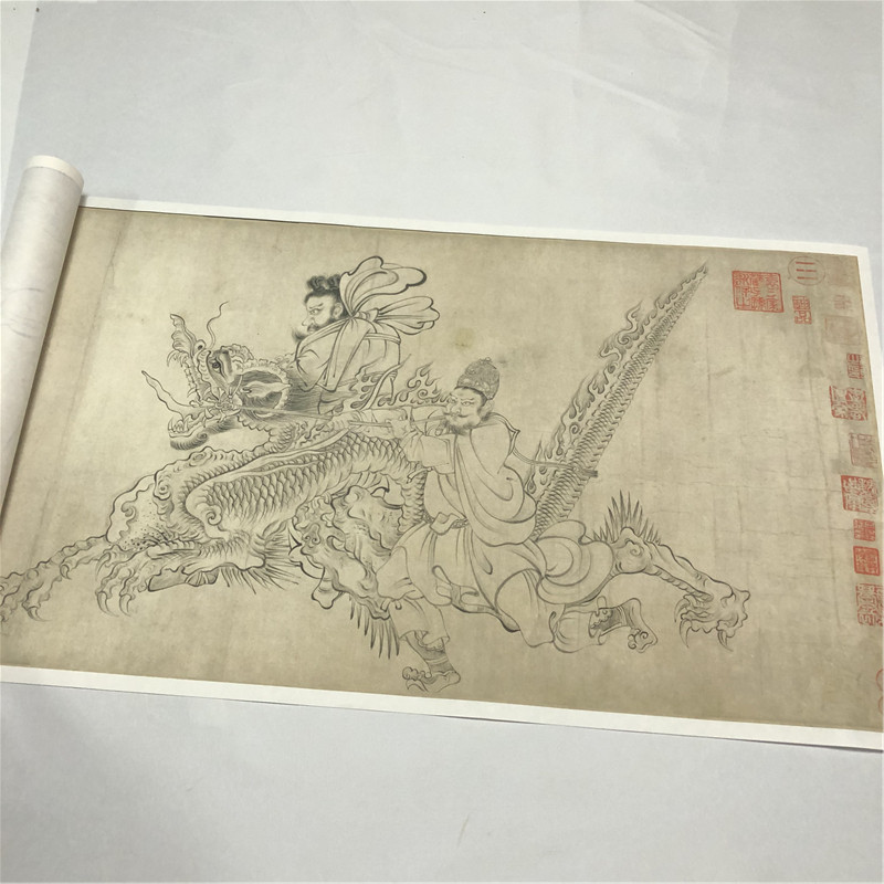 吴道子送子天王图国画复制白描人