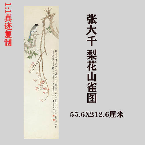 张大千 梨花山雀图 真迹工笔花鸟画国画微喷复制客厅装饰画临摹