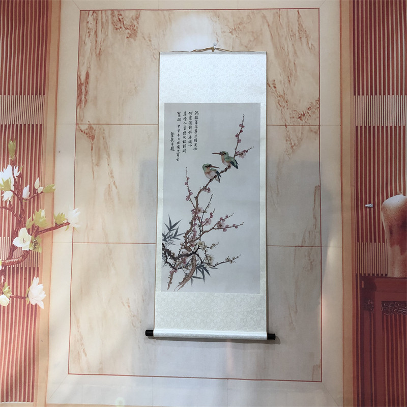 中式工笔花鸟国画微喷全绫装裱
