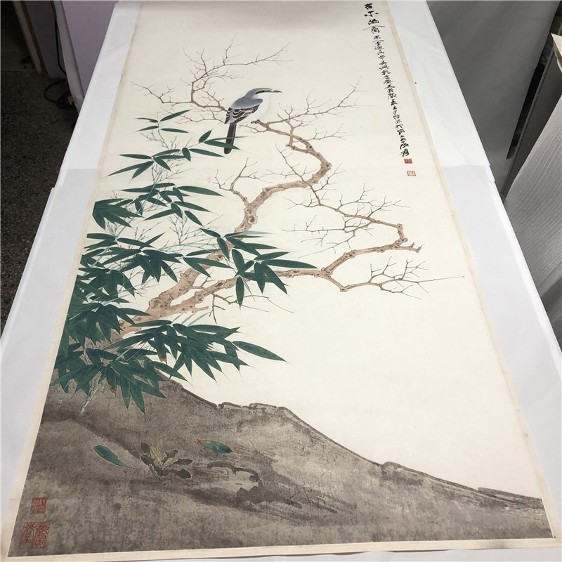 张大千古木幽禽图真迹工笔花鸟国