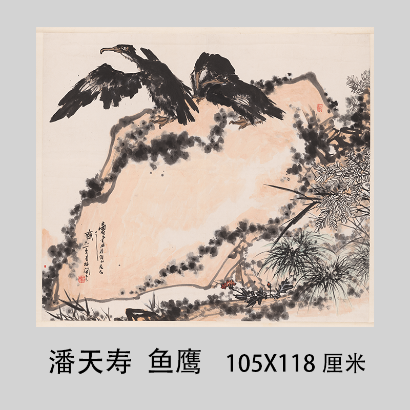 潘天寿 鱼鹰国画水墨画写意画艺术微喷复制临摹宣纸画芯装饰画稿