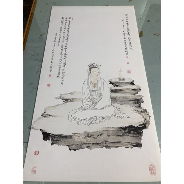 夏荆山玉瓶观音图高清微喷古代国画复制佛像工笔装饰画学习临摹稿
