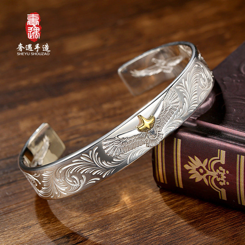 奢遇手工银饰sheyugoros高桥吾郎菊地健金鹰平打手镯男女纯银定制