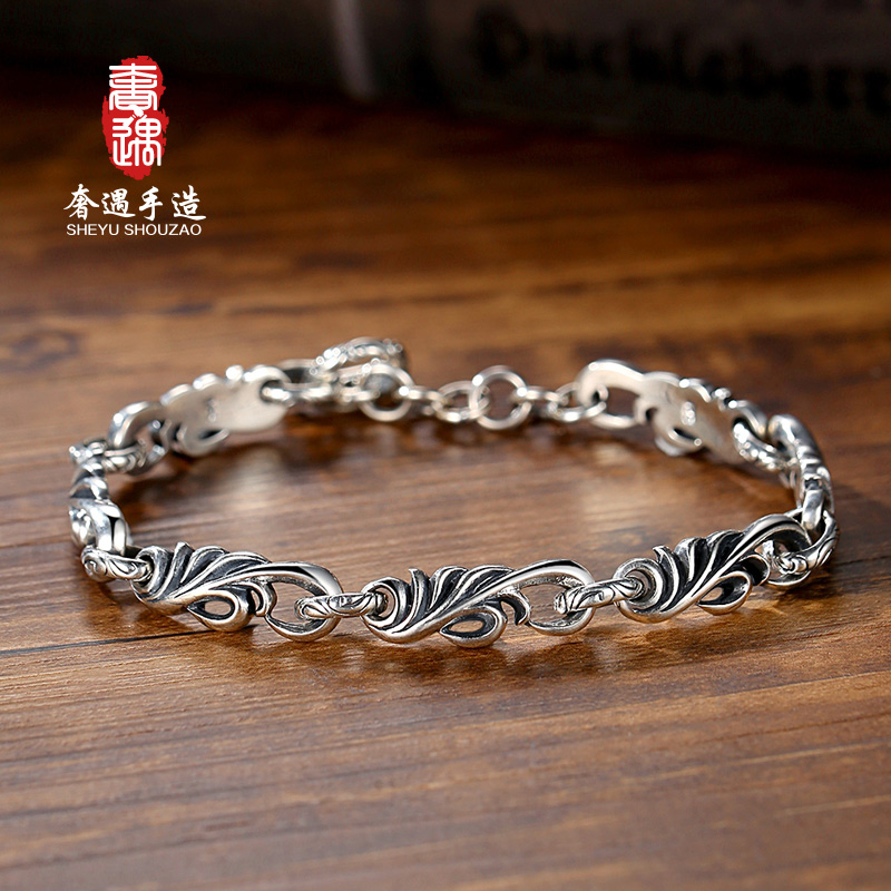 奢遇吉祥唐草藤蔓手链纯银男款潮人个性女士首饰韩版ins小众设计