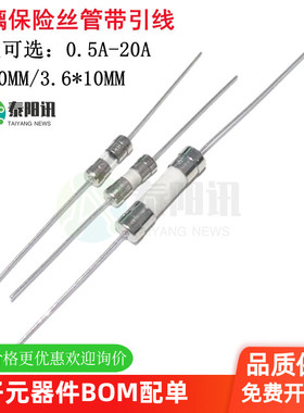 5*20MM陶瓷3.6*10MM玻璃保险丝管带引线 线脚0.5A123456.10A1520A