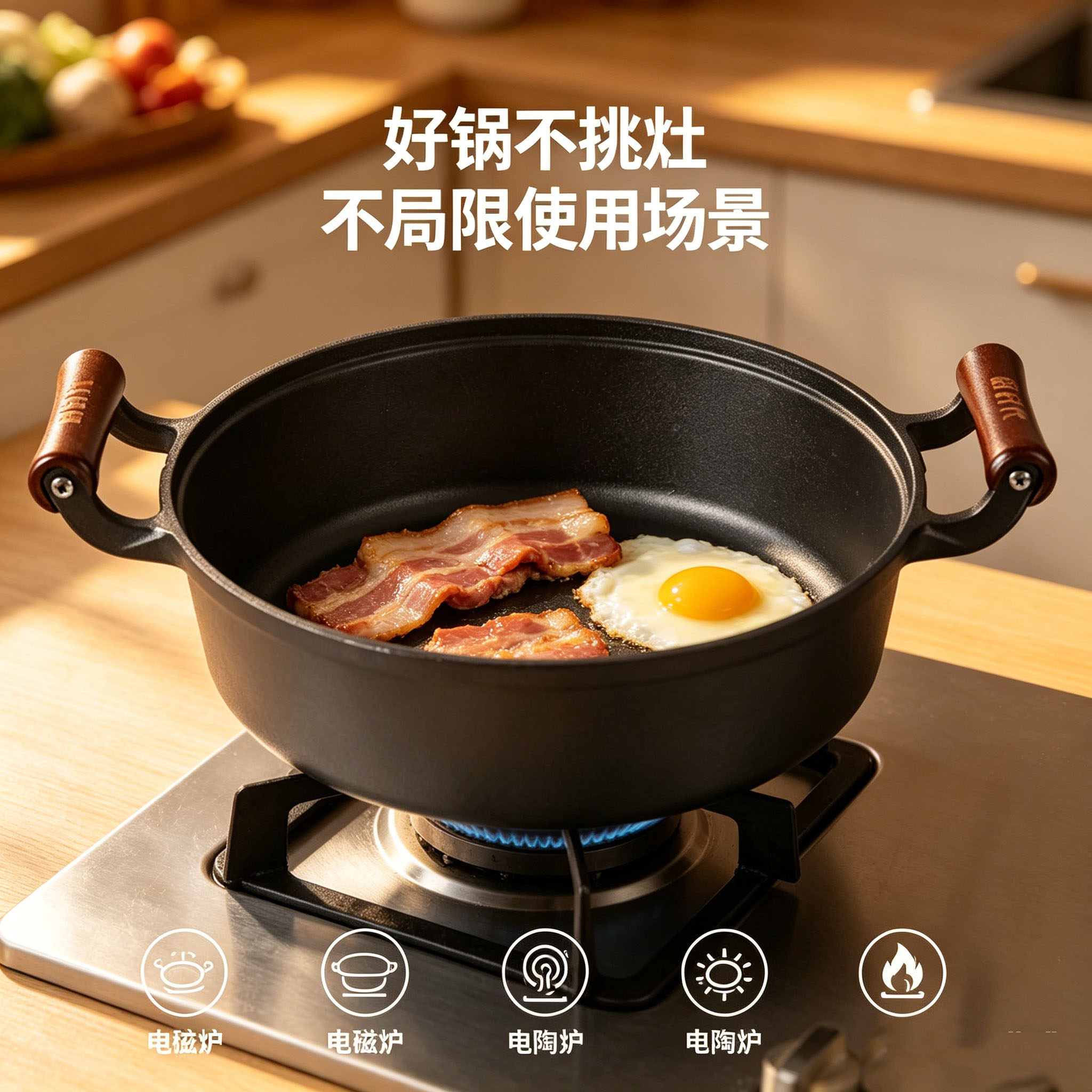 加深铸铁平底锅煎锅无涂层不粘烙饼锅水煎包手工生铁锅电磁炉通用