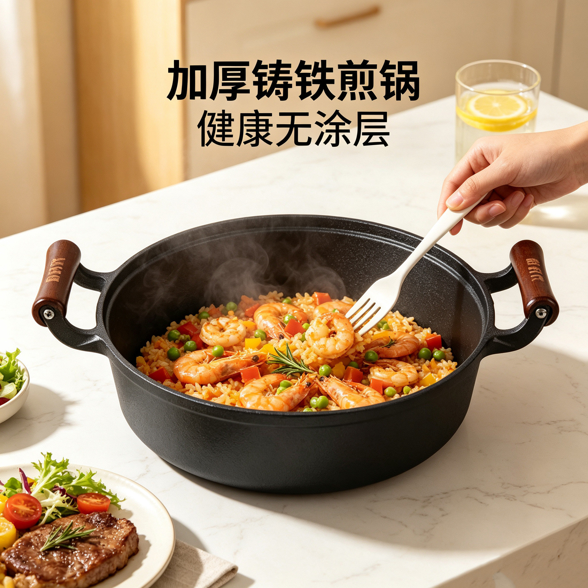 厨时代铸铁平底煎锅家用无涂层不粘锅水煎包牛排通用加厚烙饼锅
