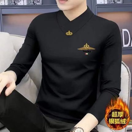 男士打底衫秋冬款2024新款卫衣男衣服休闲潮流纯色内衣酒红色运动