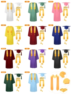 美式学士服大学生毕业礼服高中生拍照服装本科哈佛十二色色学士服