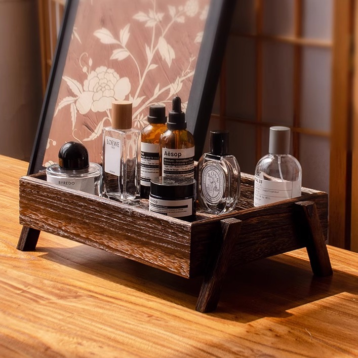 复古原木香薰香水托盘首饰架托盘