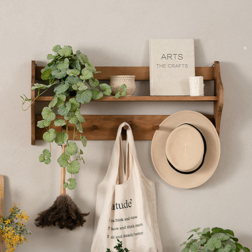 实木多功能壁挂置物架家用挂衣架