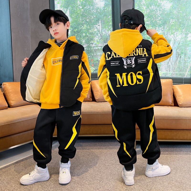 儿童装男童冬装套装2026新款韩版加绒加厚男孩秋冬季卫衣三件套潮