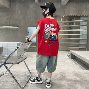 儿童无袖套装男童夏装2026新款中大童夏季背心坎肩两件套韩版潮流