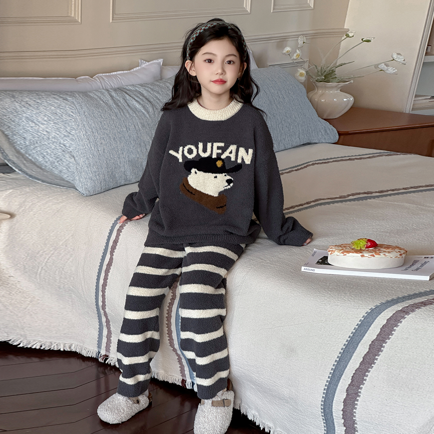 女童新款冬季加厚家居服两件套