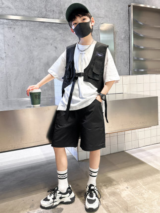 男童套装夏季2026新款大儿童网红街舞三件套男孩酷帅潮牌炸街夏装