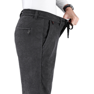 皮尔卡丹冬季男灯芯绒裤宽松直筒运动裤加绒加厚爸爸装条绒休闲裤