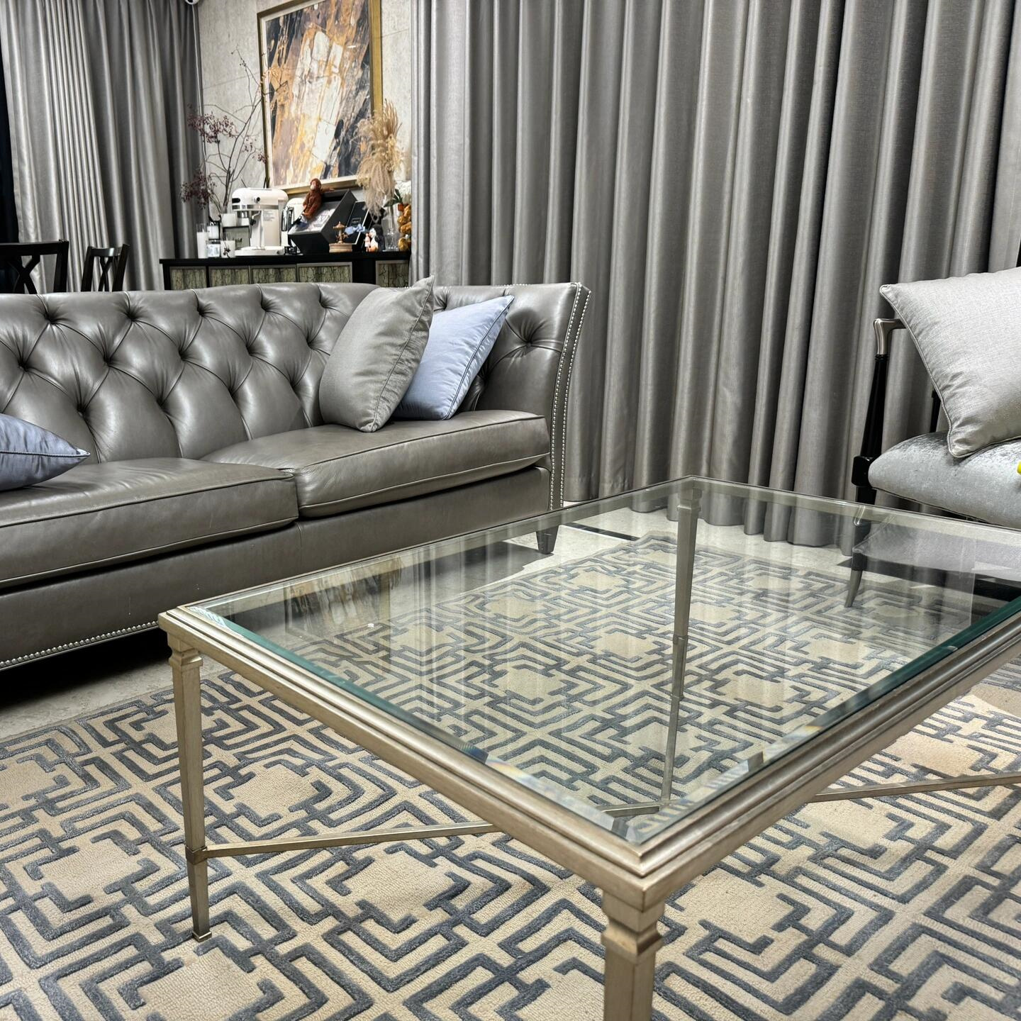 美克caracole轻奢咖啡桌法式美式轻奢全实木长方形金属玻璃茶几